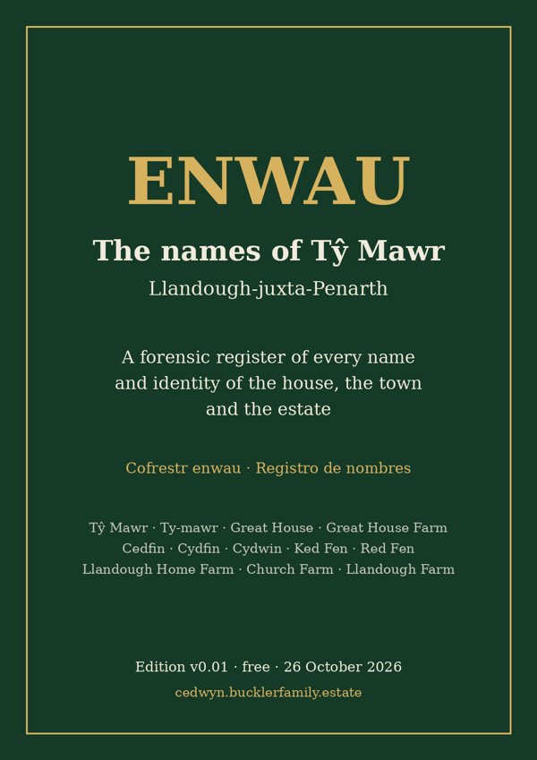 Cover of Enwau: the names of Tŷ Mawr