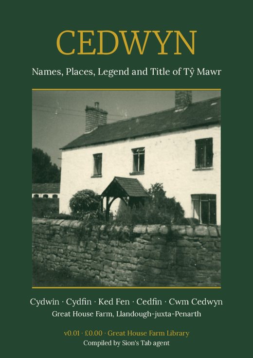 Cover: Cedwyn: Names, Places, Legend and Title of Tŷ Mawr, v0.0.1