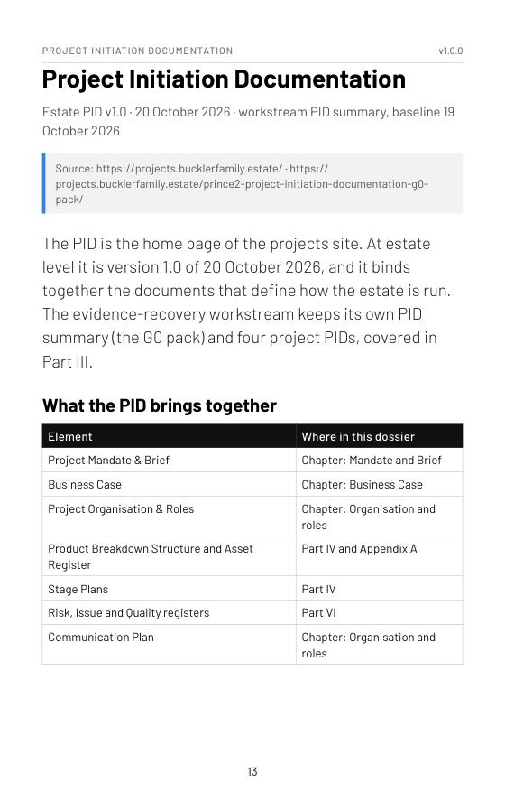 Sample page 13: Project Initiation Documentation