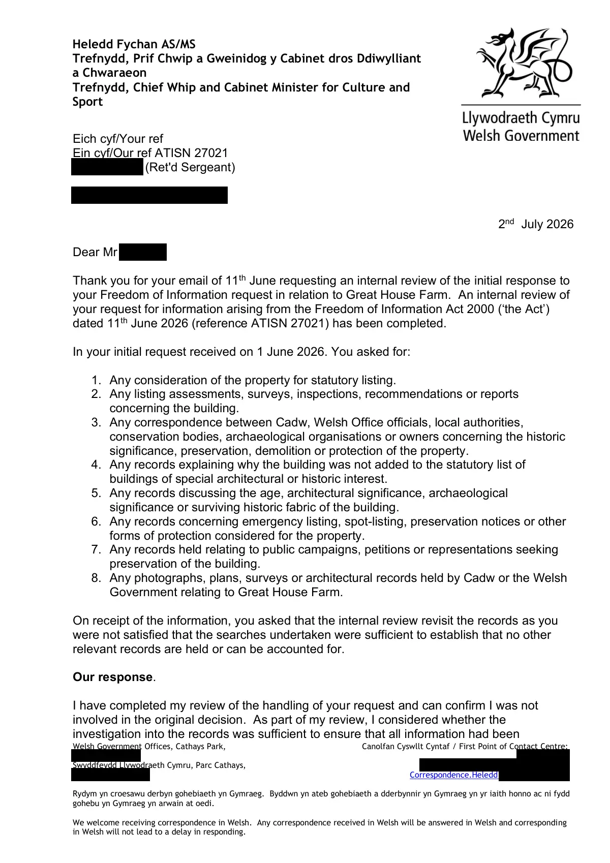 GHF-E106-R101-A1: first page of ATISN 27021 Review Ressponse.pdf, personal details blacked out