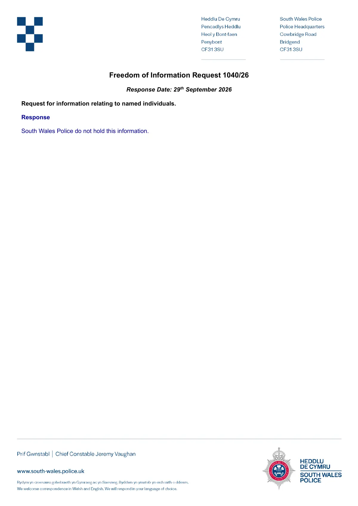 GHF-E106-R109-A1: first page of Response 1040_26.pdf, personal details blacked out