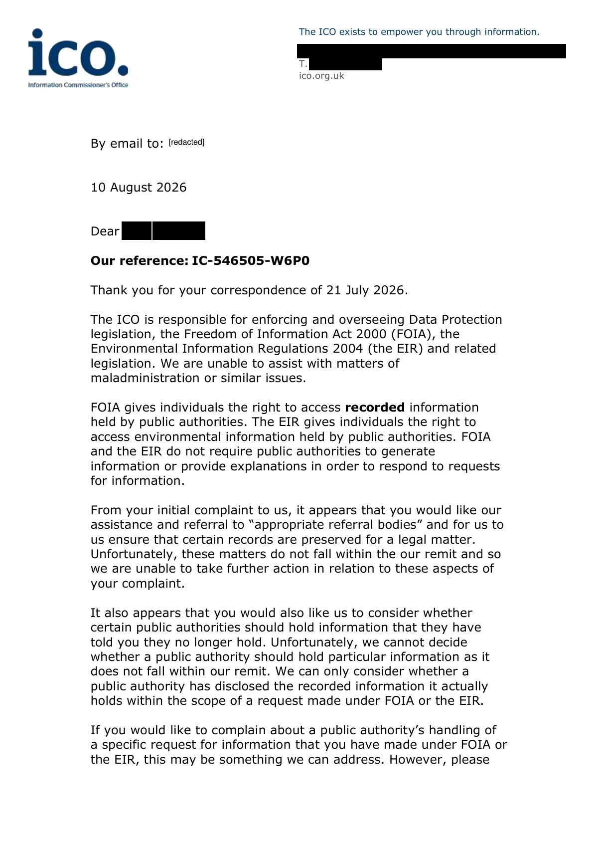 GHF-E106-R28-A1: first page of IC-546505-W6P0 letter, personal details blacked out