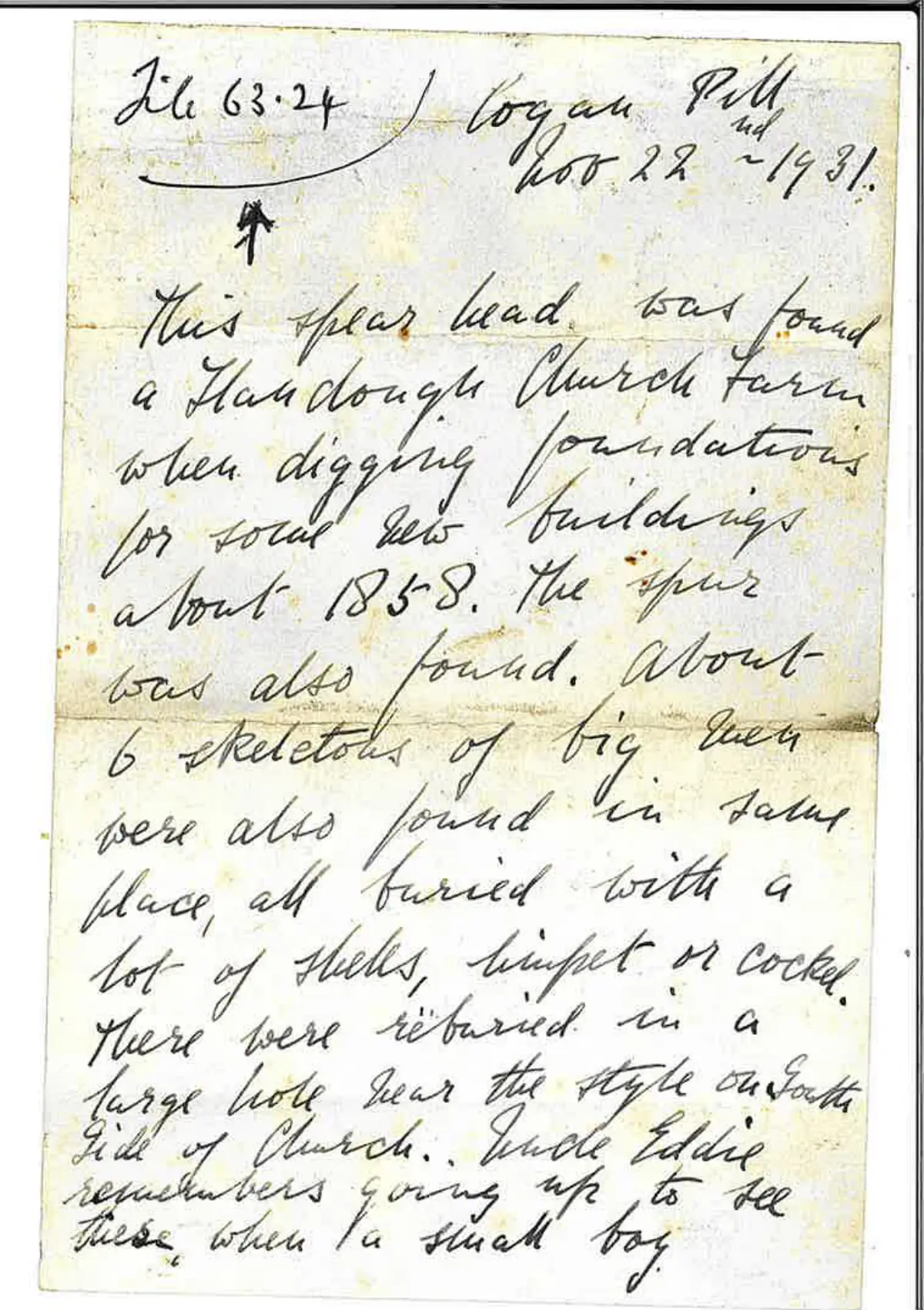 GHF-E106-R33-A1: first page of FOI 2026-036: letter of 22 Nov 1931, file 63.24, personal details blacked out