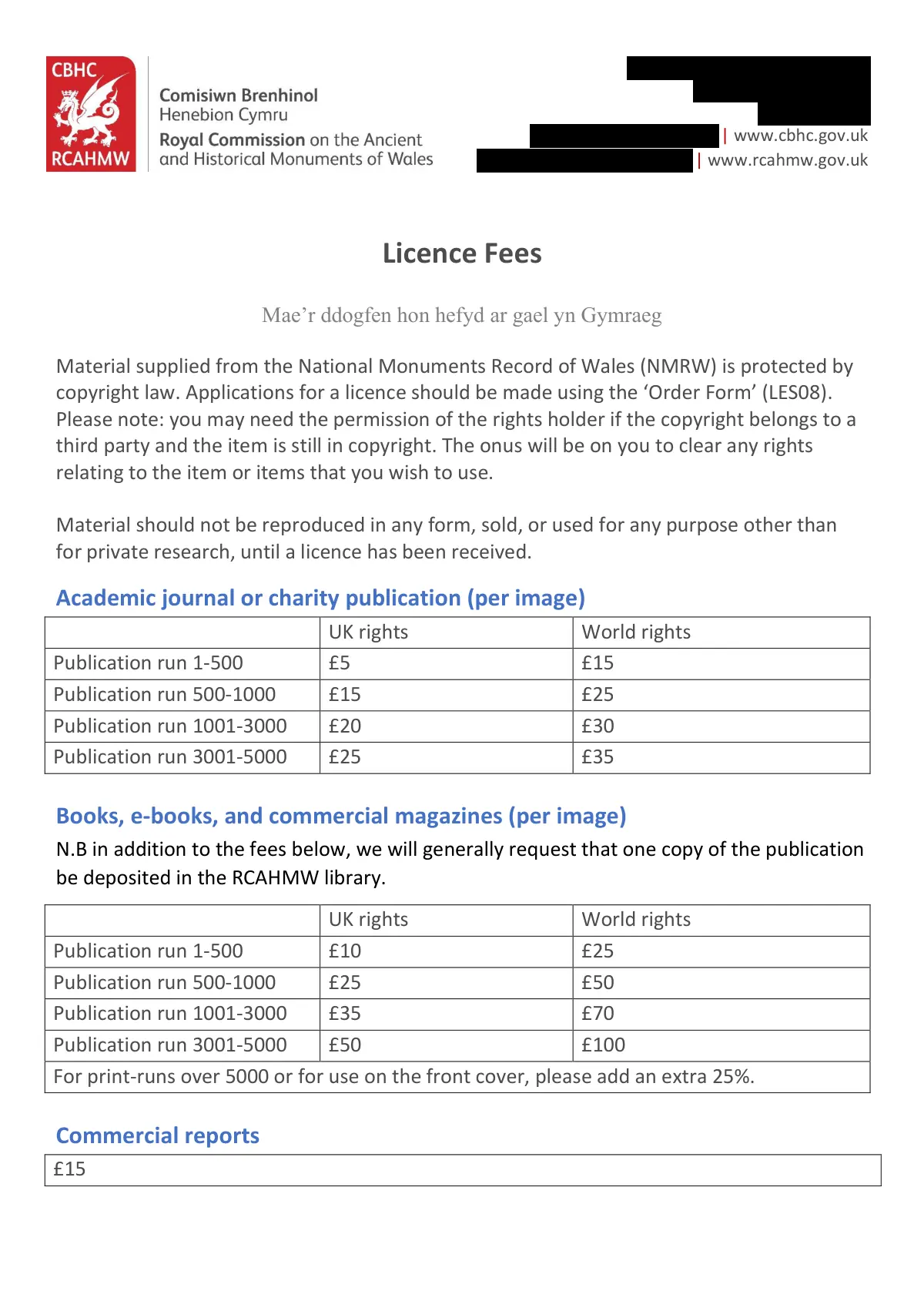 GHF-E106-R40-A1: first page of RC26-0205 licence fees 2026, personal details blacked out