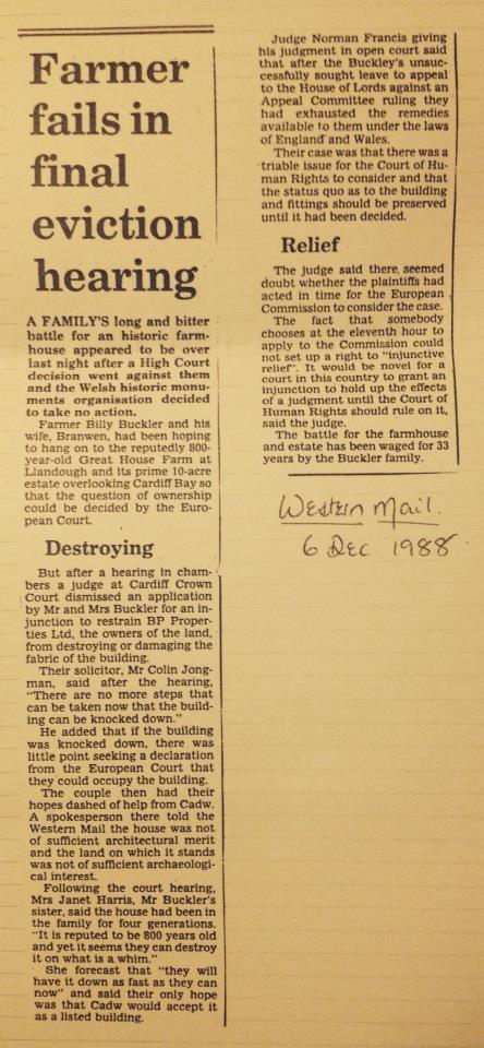 Press cutting: “Farmer fails in final eviction hearing”