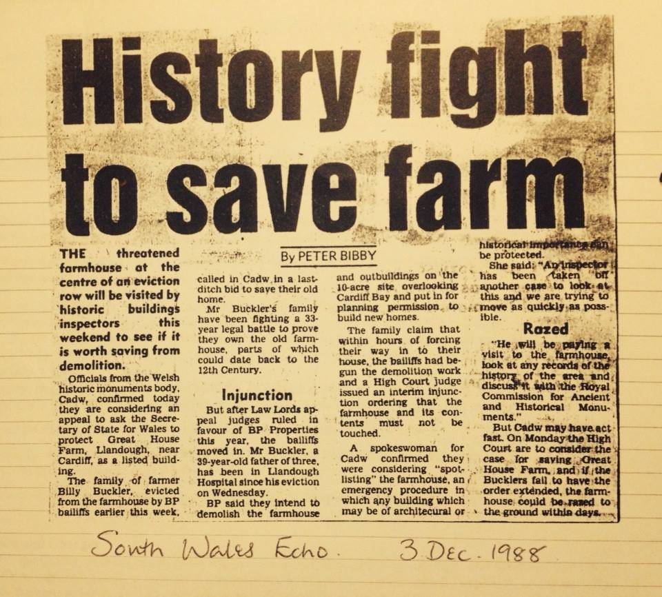 South Wales Echo, 3 December 1988: “History fight to save farm”