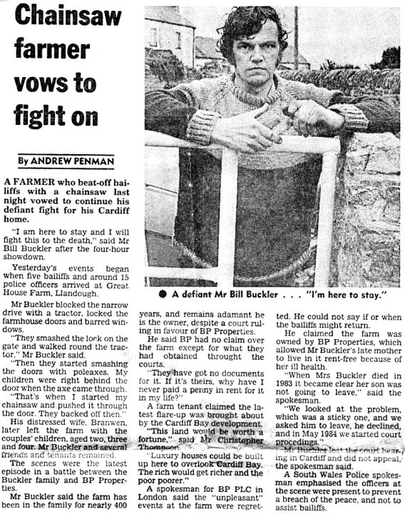 Newspaper cutting headed Chainsaw farmer vows to fight on, by Andrew Penman