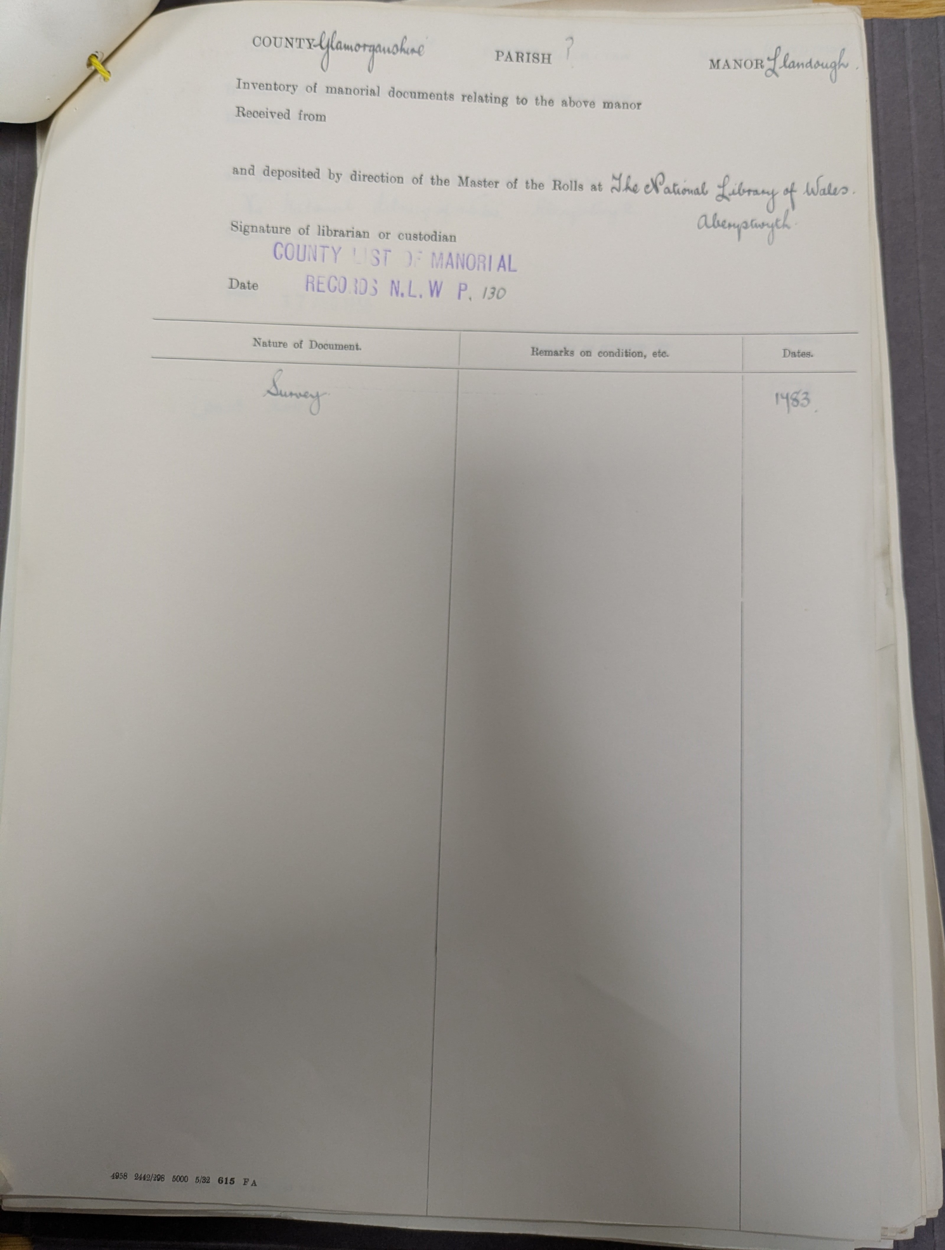 EV-0146 — The National Archives Manorial Documents Register: Llandough Manor Return (HMC 9.311)
