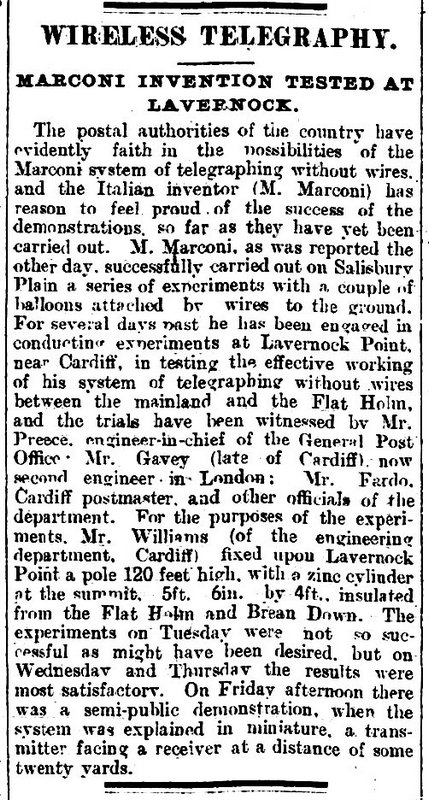 Wireless Telegraphy column, 1897