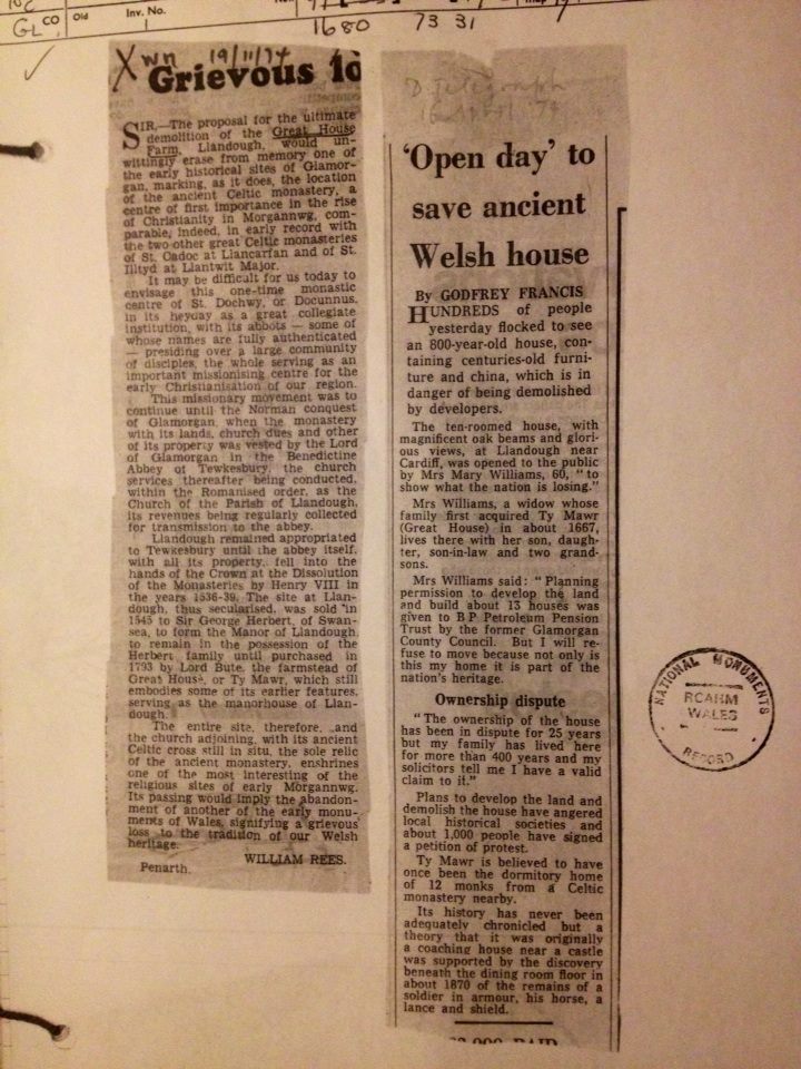 Scrapbook page with the Open day cutting and the Grievous loss letter